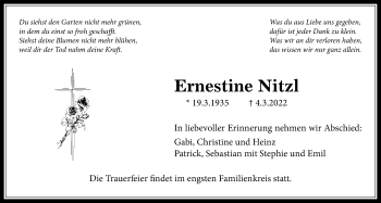 Traueranzeige von Ernestine Nitzl von Licher Wochenblatt