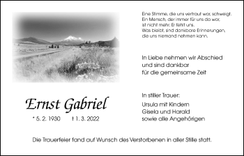 Traueranzeige von Ernst Gabriel von Giessener Allgemeine, Alsfelder Allgemeine