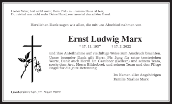 Traueranzeige von Ernst Ludwig Marx von Laubacher Anzeiger
