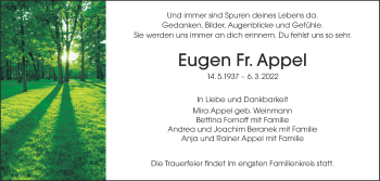 Traueranzeige von Eugen Appel von Wetterauer Zeitung