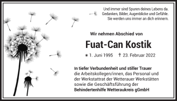 Traueranzeige von Fuat-Can Kostik von Wetterauer Zeitung