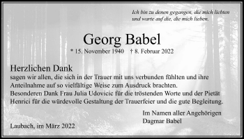 Traueranzeige von Georg Babel von Usinger Anzeiger