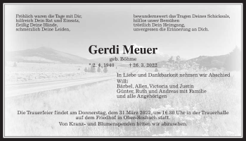 Traueranzeige von Gerdi Meuer von Wetterauer Zeitung