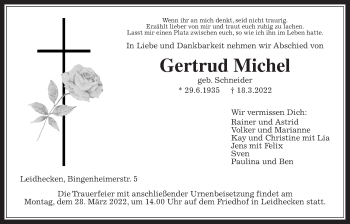 Traueranzeige von Gertrud Michel von Wetterauer Zeitung