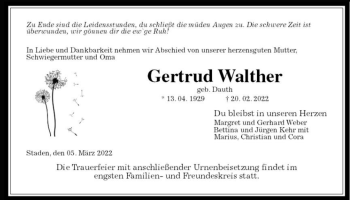 Traueranzeige von Gertrud Walther von Wetterauer Zeitung