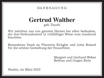 Traueranzeige von Gertrud Walther von Wetterauer Zeitung