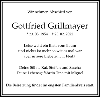 Traueranzeige von Gottfried Grillmayer von Bad Vilbel/Karben