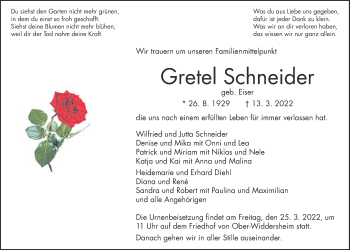 Traueranzeige von Gretel Schneider von Kreis-Anzeiger
