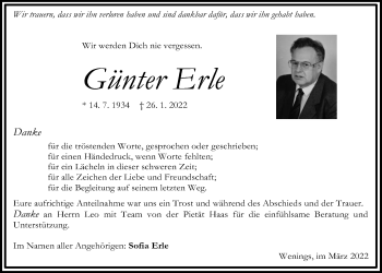 Traueranzeige von Günter Erle von Kreis-Anzeiger