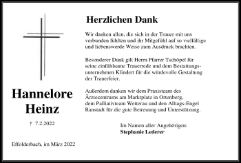 Traueranzeige von Hannelore Heinz von Kreis-Anzeiger