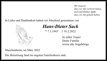 Traueranzeige von Hans-Dieter Sack von Licher Wochenblatt