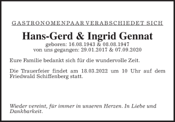 Traueranzeige von Hans-Gerd Gennat von Giessener Allgemeine, Alsfelder Allgemeine
