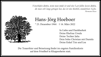 Traueranzeige von Hans-Jörg Hoeboer von Bad Vilbel/Karben, Wetterauer Zeitung