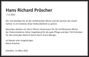 Traueranzeige von Hans Richard Pröscher von Kreis-Anzeiger