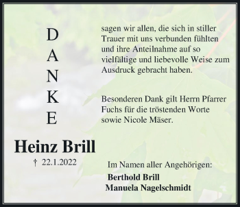 Traueranzeige von Heinz Brill von Kreis-Anzeiger