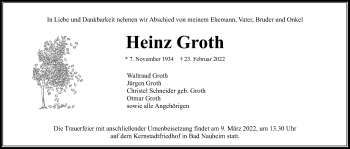 Traueranzeige von Heinz Groth von Wetterauer Zeitung