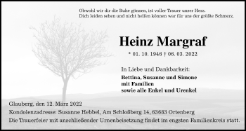Traueranzeige von Heinz Margraf von Kreis-Anzeiger