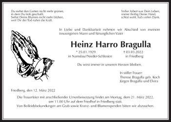 Traueranzeige von Heinz Harro Bragulla von Wetterauer Zeitung