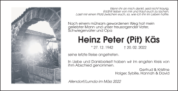 Traueranzeige von Heinz Peter Käs von Giessener Allgemeine, Alsfelder Allgemeine