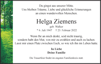 Traueranzeige von Helga Ziemens von Usinger Anzeiger