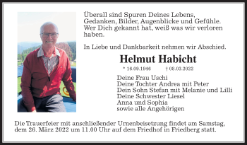Traueranzeige von Helmut Habicht von Wetterauer Zeitung
