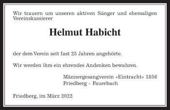 Traueranzeige von Helmut Habicht von Wetterauer Zeitung
