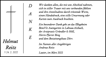 Traueranzeige von Helmut Reitz von Giessener Allgemeine, Alsfelder Allgemeine