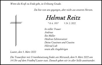 Traueranzeige von Helmut Reitz von Giessener Allgemeine, Alsfelder Allgemeine