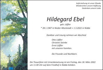 Traueranzeige von Hildegard Ebel von Kreis-Anzeiger