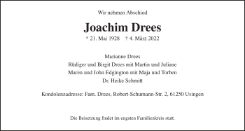Traueranzeige von Joachim Drees von Usinger Anzeiger