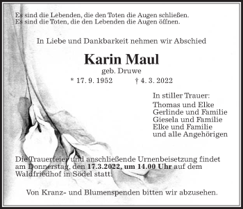 Traueranzeige von Karin Maul von Wetterauer Zeitung