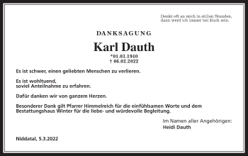 Traueranzeige von Karl Dauth von Wetterauer Zeitung