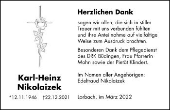 Traueranzeige von Karl-Heinz Nikolaizek von Kreis-Anzeiger
