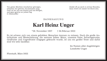 Traueranzeige von Karl Heinz Unger von Wetterauer Zeitung