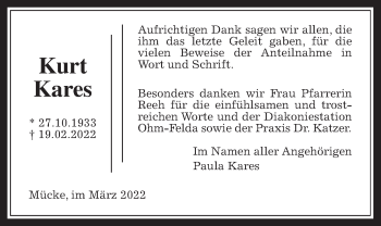 Traueranzeige von Kurt Kares von Mücker Stimme
