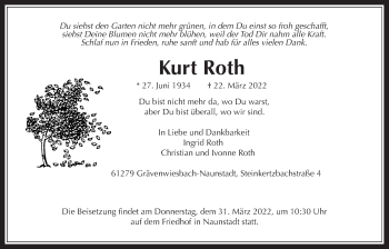 Traueranzeige von Kurt Roth von Usinger Anzeiger