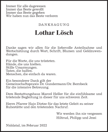 Traueranzeige von Lothar Lösch von Wetterauer Zeitung