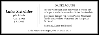 Traueranzeige von Luise Schröder von Licher Wochenblatt