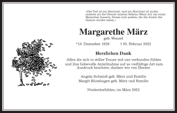 Traueranzeige von Margarethe März von Bad Vilbel/Karben
