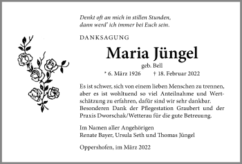 Traueranzeige von Maria Jüngel von Wetterauer Zeitung