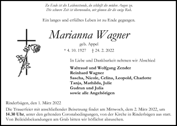 Traueranzeige von Marianna Wagner von Kreis-Anzeiger