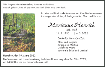 Traueranzeige von Marianne Henrich von Kreis-Anzeiger