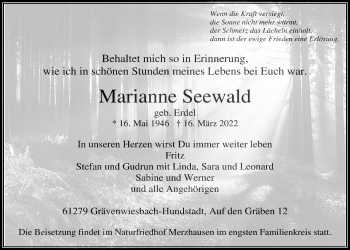 Traueranzeige von Marianne Seewald von Usinger Anzeiger