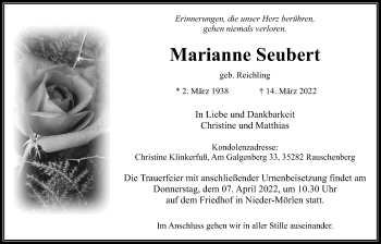 Traueranzeige von Marianne Seubert von Wetterauer Zeitung