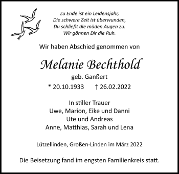 Traueranzeige von Melanie Bechthold von Giessener Anzeiger