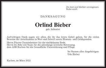 Traueranzeige von Orlind Bieber von Bad Vilbel/Karben