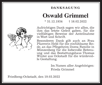 Traueranzeige von Oswald Grimmel von Wetterauer Zeitung