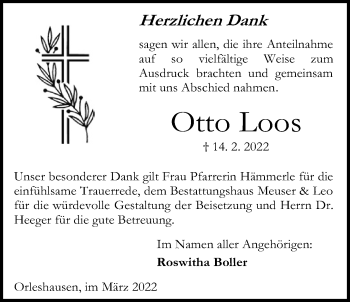 Traueranzeige von Otto Loos von Kreis-Anzeiger