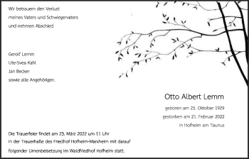 Traueranzeige von Otto Albert Lemm 