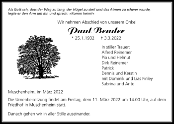 Traueranzeige von Paul Bender von Licher Wochenblatt